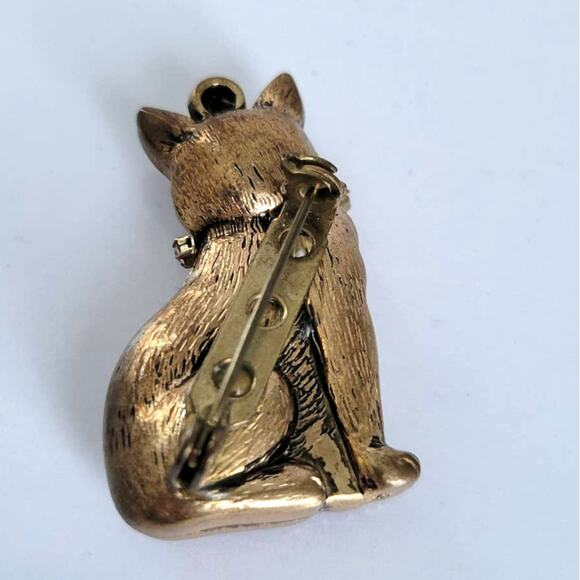 Vintage Small Cat Pins Antique Gold Rhinestone Silver Marcasite Style Set of 2 - Picture 6 of 8